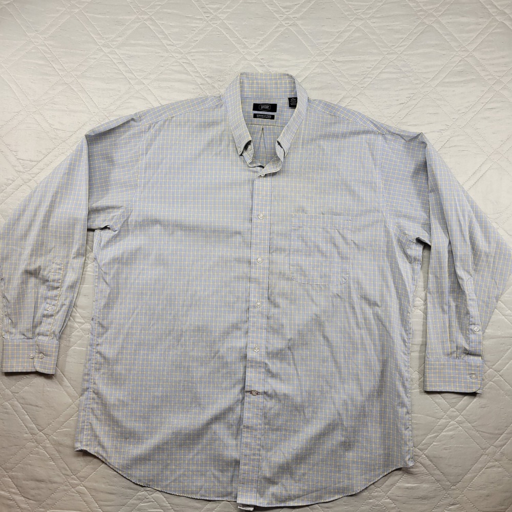 berkley jensen blue and yellow plaid long sleeve dress shirt size XL 17/34